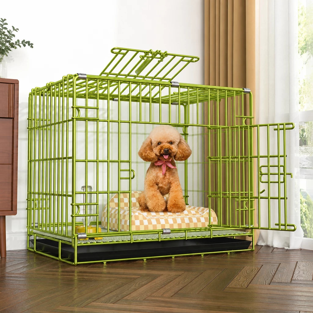 Indoor Reinforced Iron Dog Crate with Tray for Small to Medium Dogs