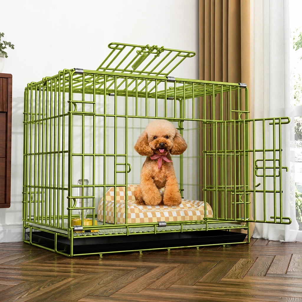 Indoor Reinforced Iron Dog Crate with Tray for Small to Medium Dogs