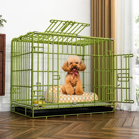 Indoor Reinforced Iron Dog Crate with Tray for Small to Medium Dogs