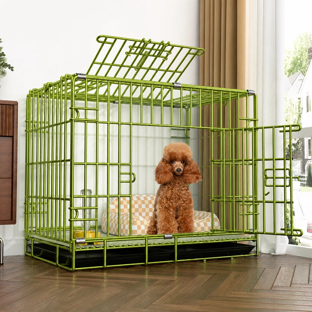 Indoor Reinforced Iron Dog Crate with Tray for Small to Medium Dogs