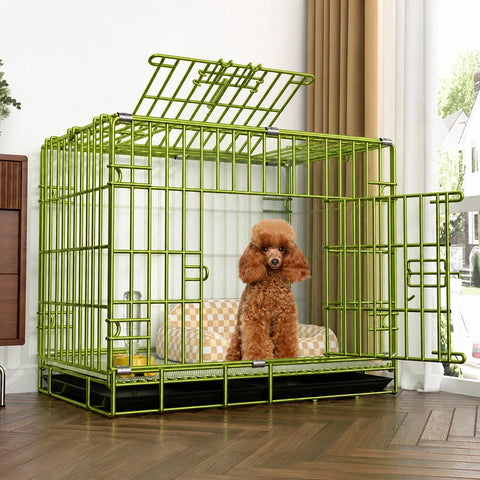 Indoor Reinforced Iron Dog Crate with Tray for Small to Medium Dogs