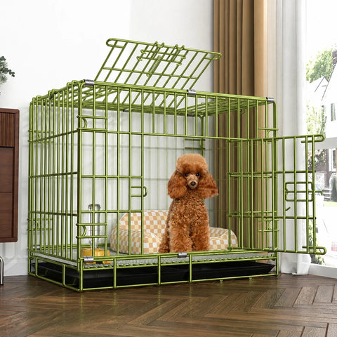 Indoor Reinforced Iron Dog Crate with Tray for Small to Medium Dogs
