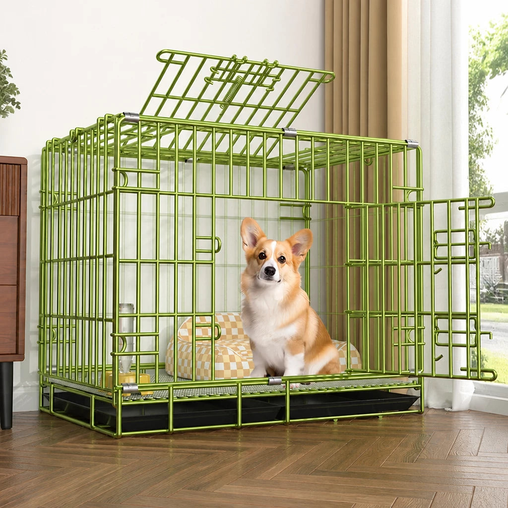 Indoor Reinforced Iron Dog Crate with Tray for Small to Medium Dogs