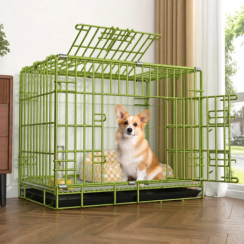Indoor Reinforced Iron Dog Crate with Tray for Small to Medium Dogs