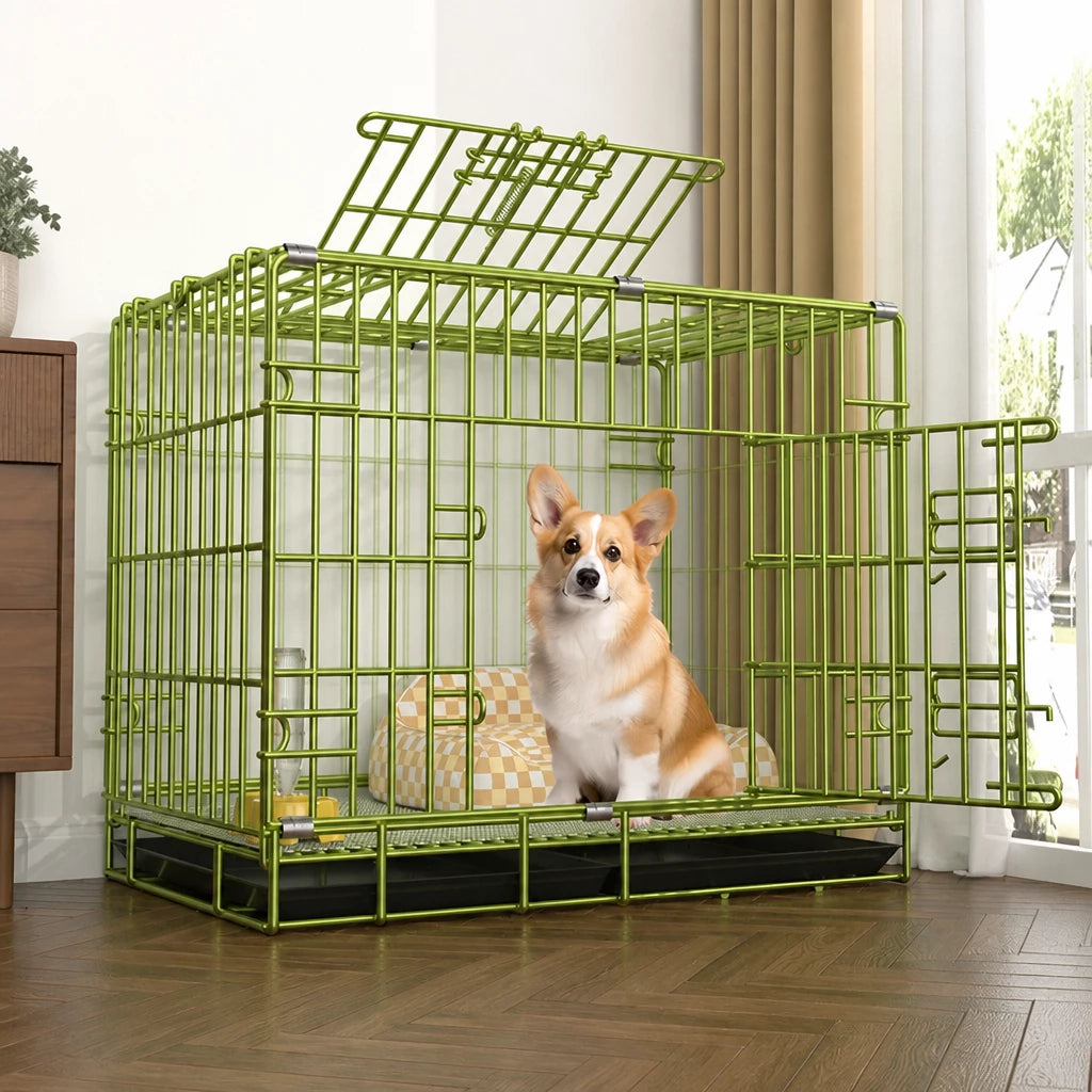 Indoor Reinforced Iron Dog Crate with Tray for Small to Medium Dogs