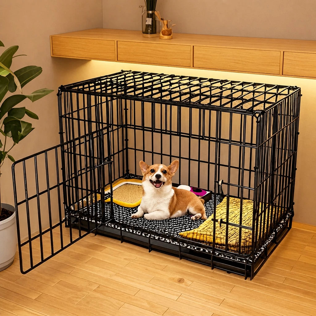 Indoor Reinforced Iron Dog Crate with Tray for Small to Medium Dogs