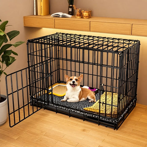 Indoor Reinforced Iron Dog Crate with Tray for Small to Medium Dogs