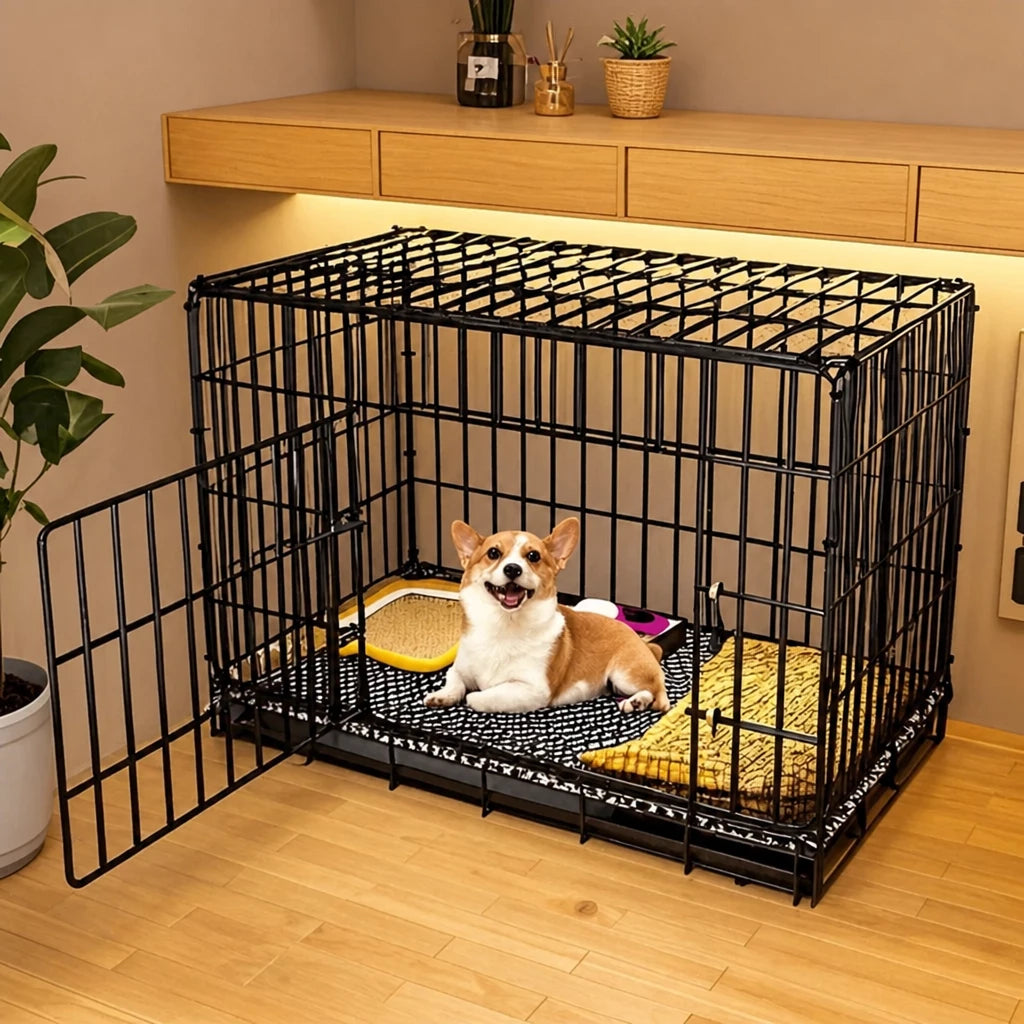 Indoor Reinforced Iron Dog Crate with Tray for Small to Medium Dogs