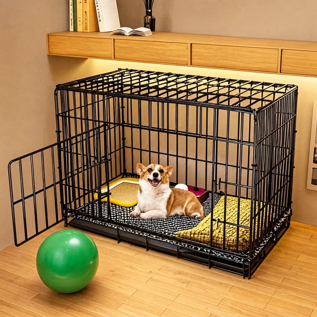 Indoor Reinforced Iron Dog Crate with Tray for Small to Medium Dogs