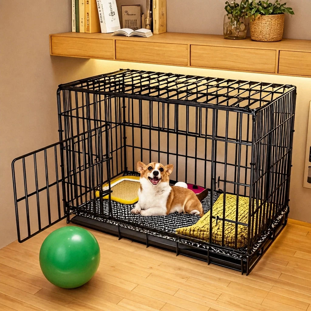 Indoor Reinforced Iron Dog Crate with Tray for Small to Medium Dogs