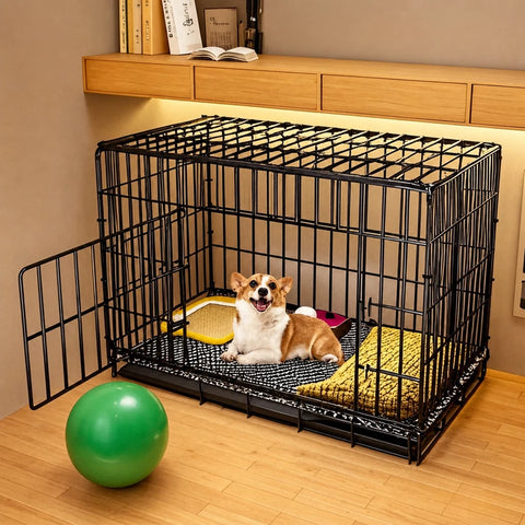 Indoor Reinforced Iron Dog Crate with Tray for Small to Medium Dogs