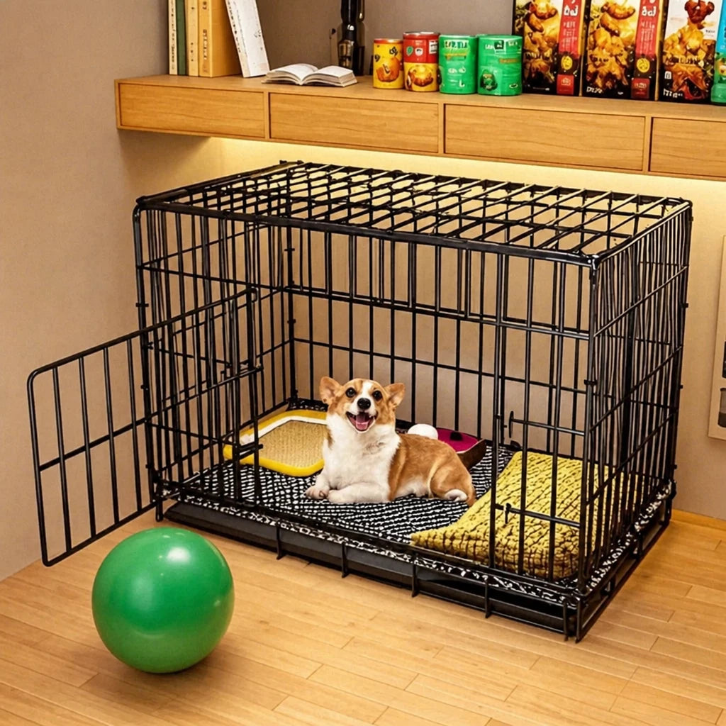 Indoor Reinforced Iron Dog Crate with Tray for Small to Medium Dogs