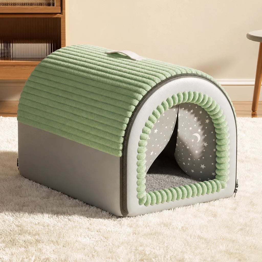 Enclosed Pet Bed with Door Curtain for Cats and Dogs