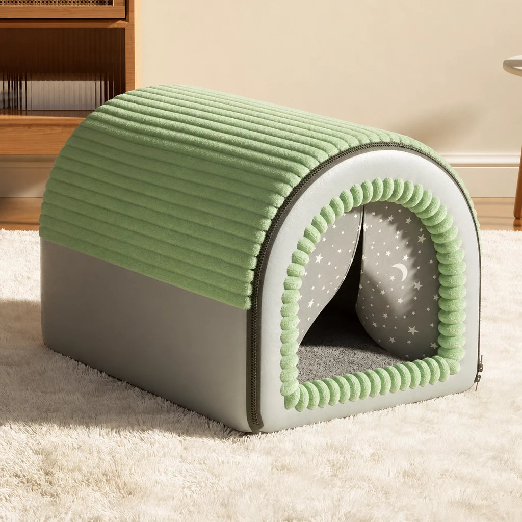Enclosed Pet Bed with Door Curtain for Cats and Dogs