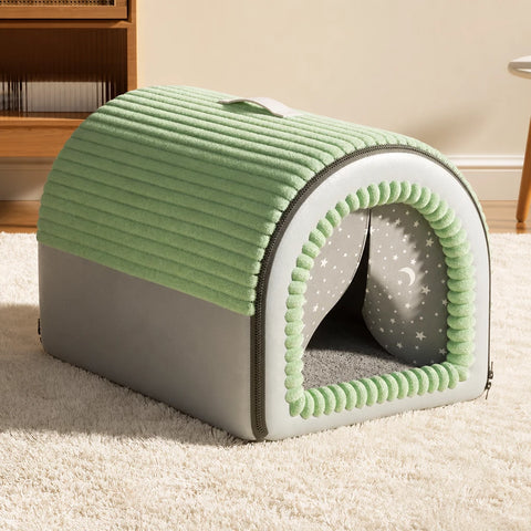 Enclosed Pet Bed with Door Curtain for Cats and Dogs