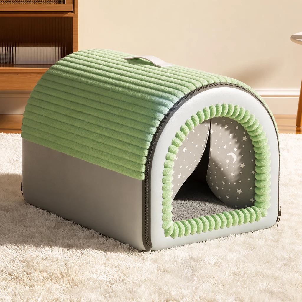 Enclosed Pet Bed with Door Curtain for Cats and Dogs