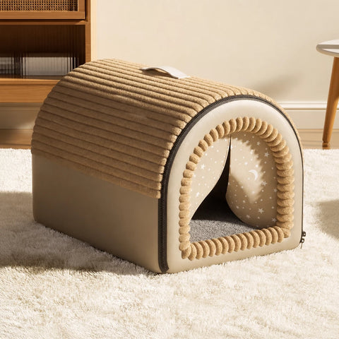 Enclosed Pet Bed with Door Curtain for Cats and Dogs