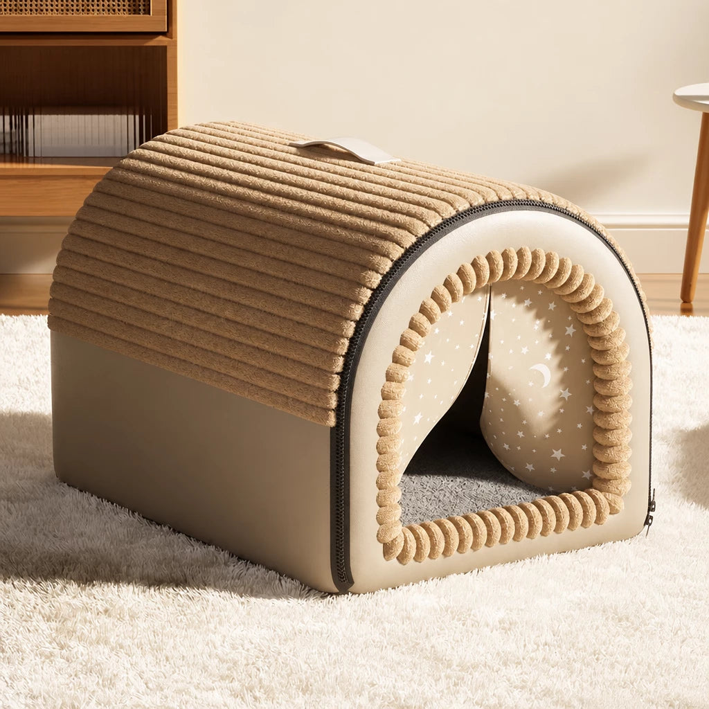 Enclosed Pet Bed with Door Curtain for Cats and Dogs