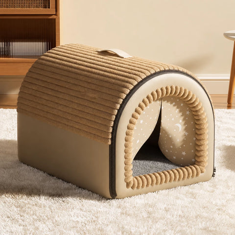 Enclosed Pet Bed with Door Curtain for Cats and Dogs