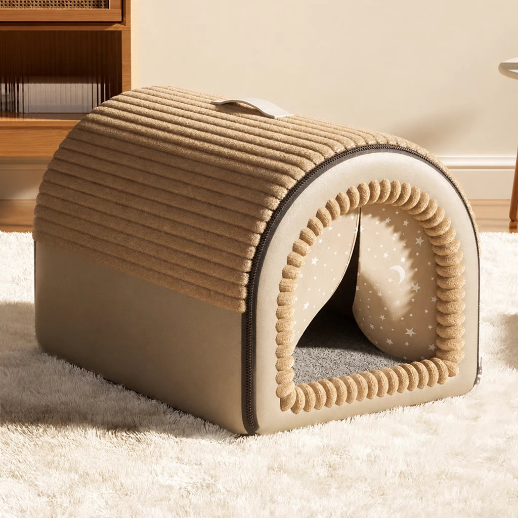 Enclosed Pet Bed with Door Curtain for Cats and Dogs