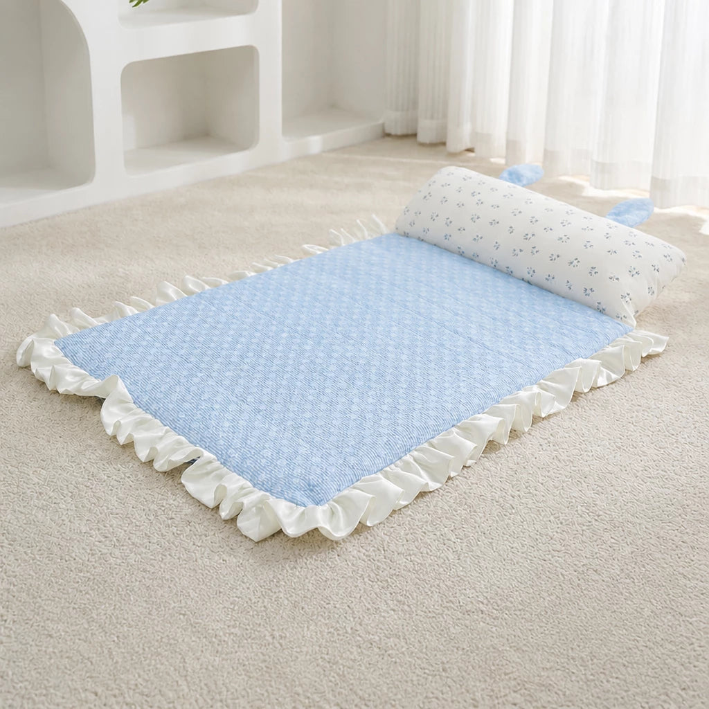 Cotton-Linen Pet Mat with Bunny-Ear Pillow