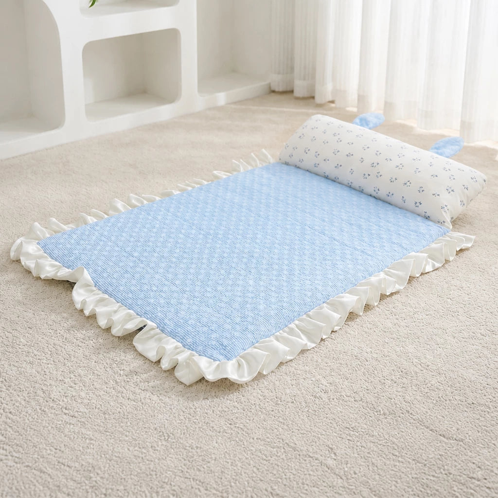 Cotton-Linen Pet Mat with Bunny-Ear Pillow