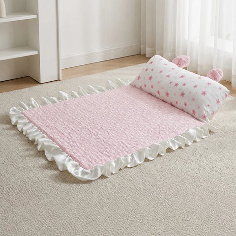 Cotton-Linen Pet Mat with Bunny-Ear Pillow