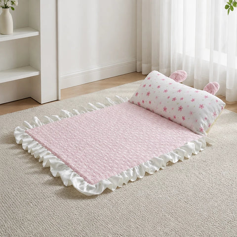 Cotton-Linen Pet Mat with Bunny-Ear Pillow