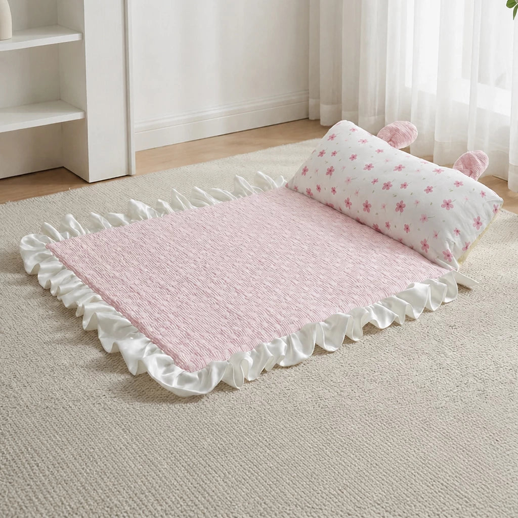 Cotton-Linen Pet Mat with Bunny-Ear Pillow