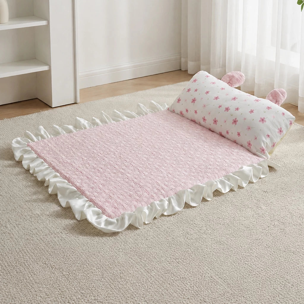 Cotton-Linen Pet Mat with Bunny-Ear Pillow