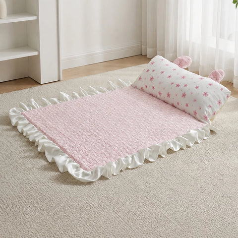 Cotton-Linen Pet Mat with Bunny-Ear Pillow