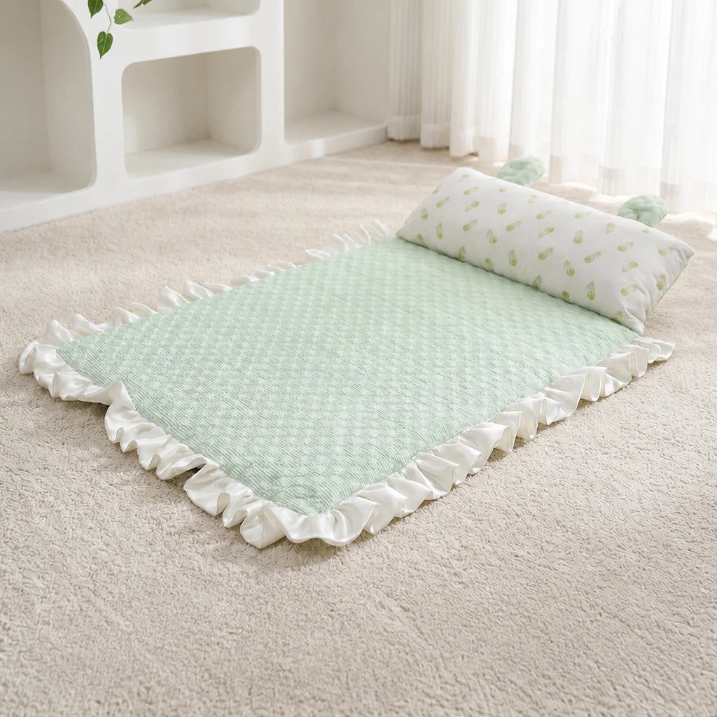 Cotton-Linen Pet Mat with Bunny-Ear Pillow