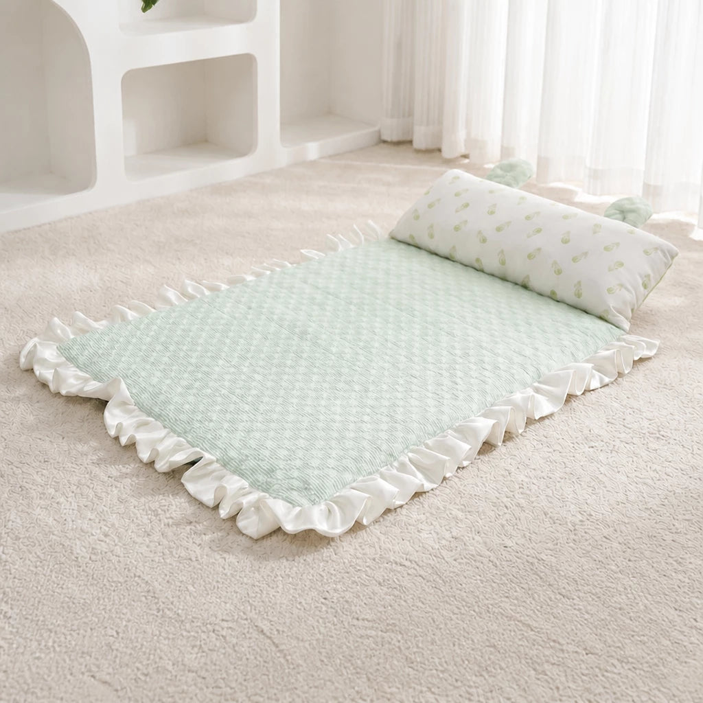 Cotton-Linen Pet Mat with Bunny-Ear Pillow