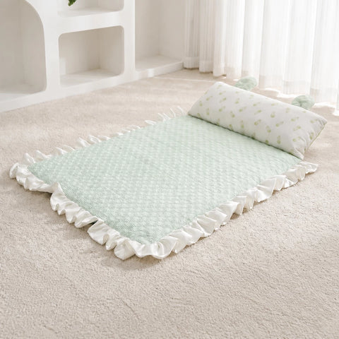 Cotton-Linen Pet Mat with Bunny-Ear Pillow