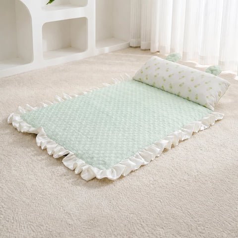 Cotton-Linen Pet Mat with Bunny-Ear Pillow
