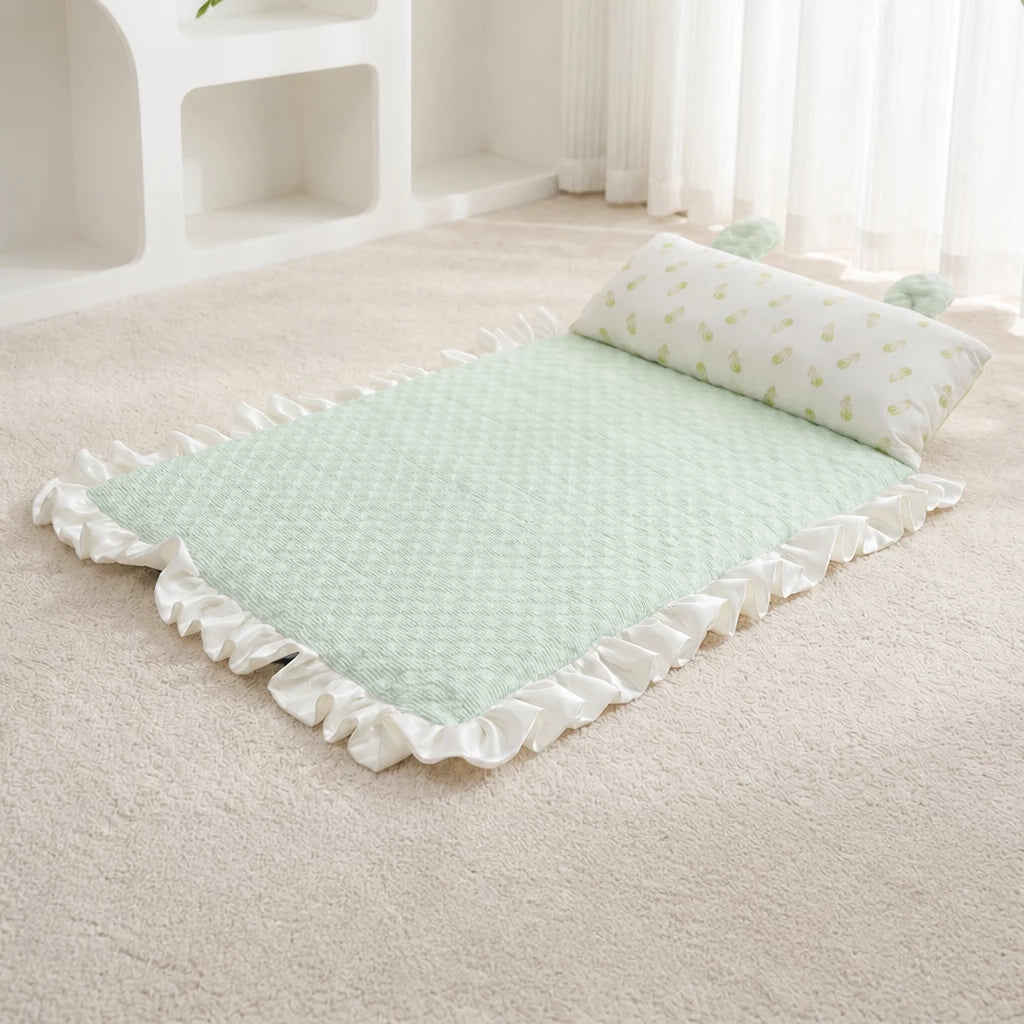 Cotton-Linen Pet Mat with Bunny-Ear Pillow