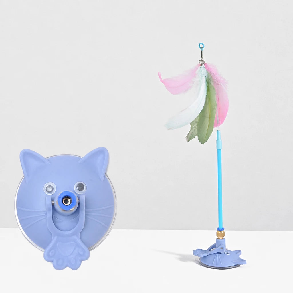 Suction-Cup Cat Teaser Toy with Long Wand