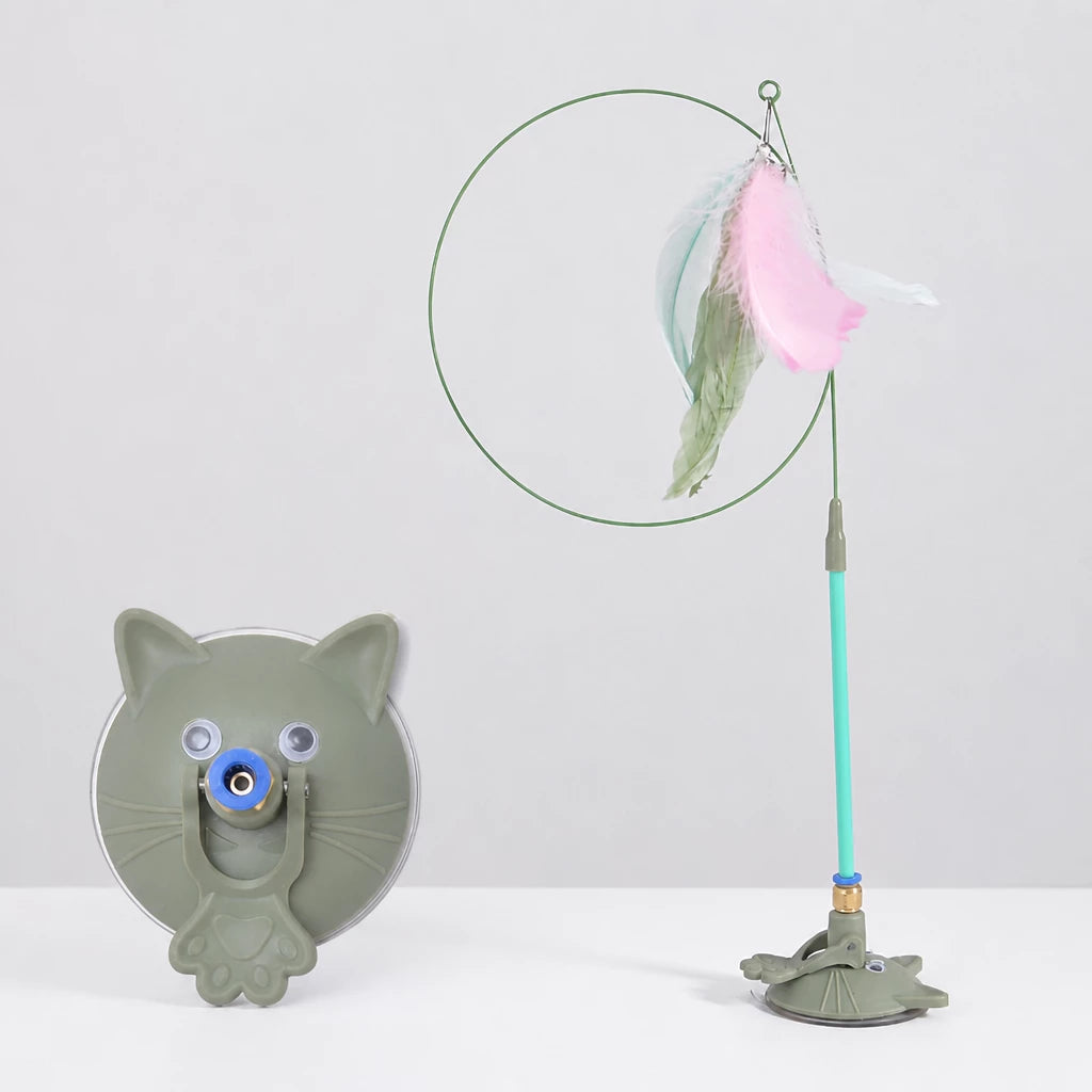 Suction-Cup Cat Teaser Toy with Long Wand