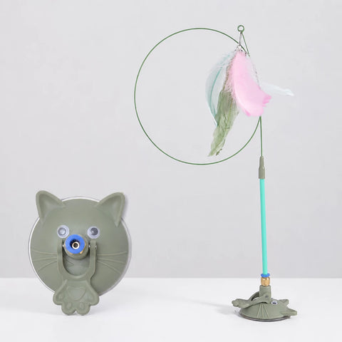 Suction-Cup Cat Teaser Toy with Long Wand