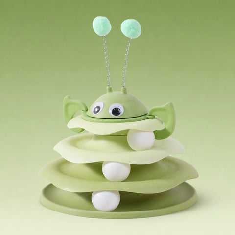 Interactive Bee Cat Toy with Spinning Track and Rolling Ball