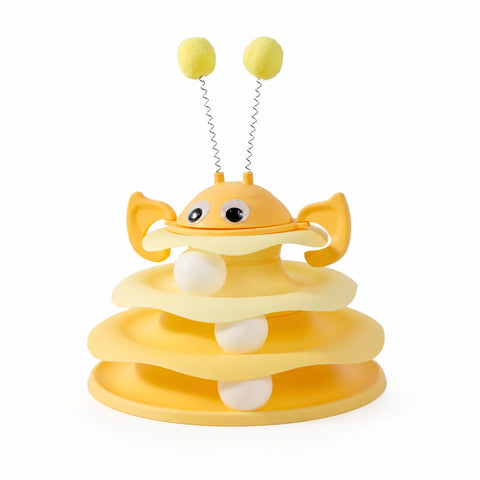 Interactive Bee Cat Toy with Spinning Track and Rolling Ball
