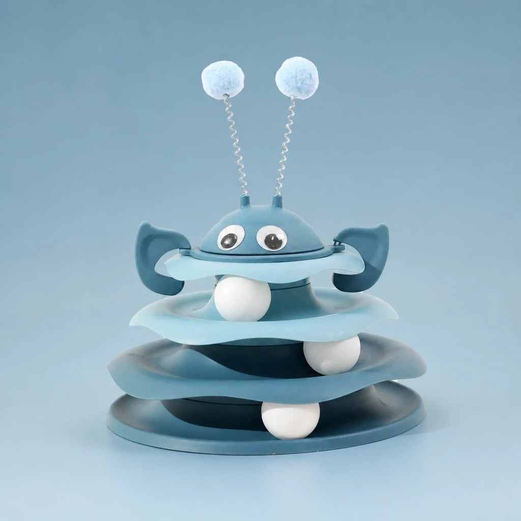 Interactive Bee Cat Toy with Spinning Track and Rolling Ball
