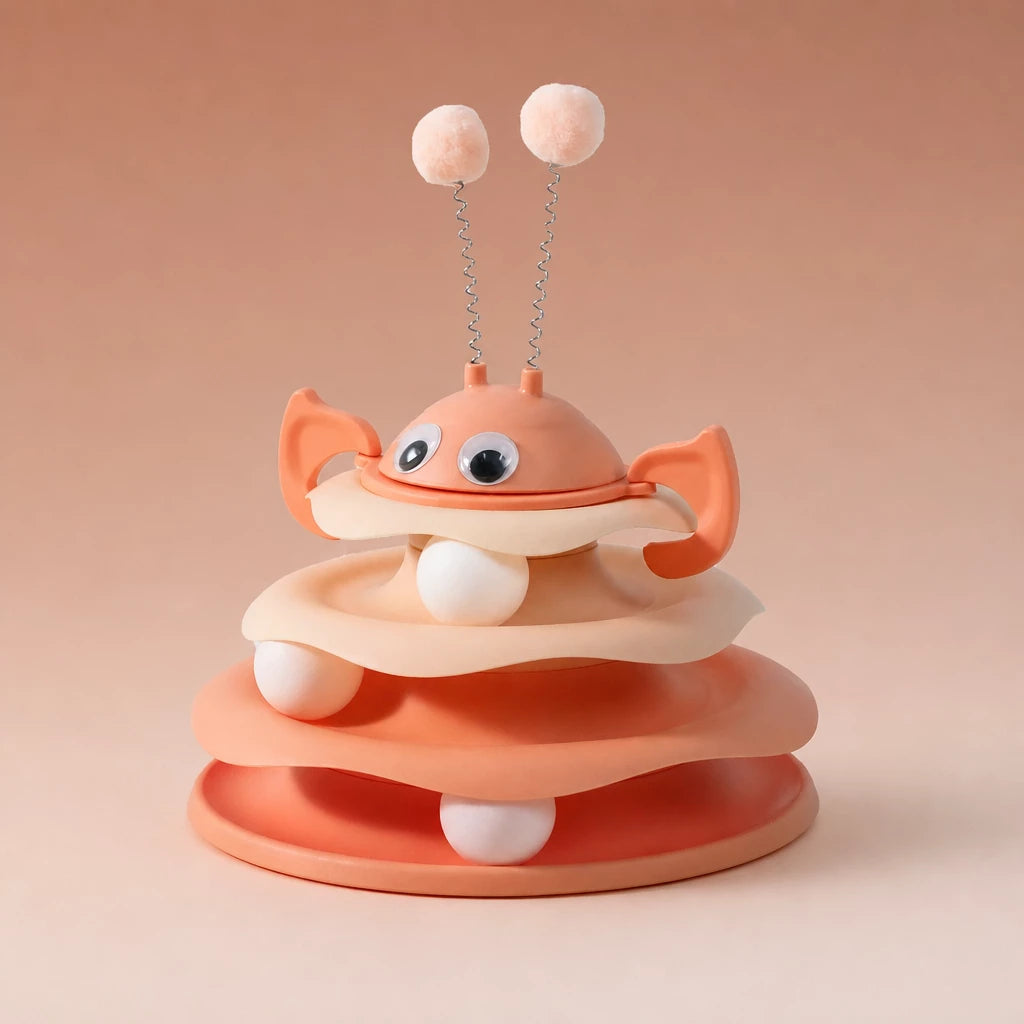 Interactive Bee Cat Toy with Spinning Track and Rolling Ball