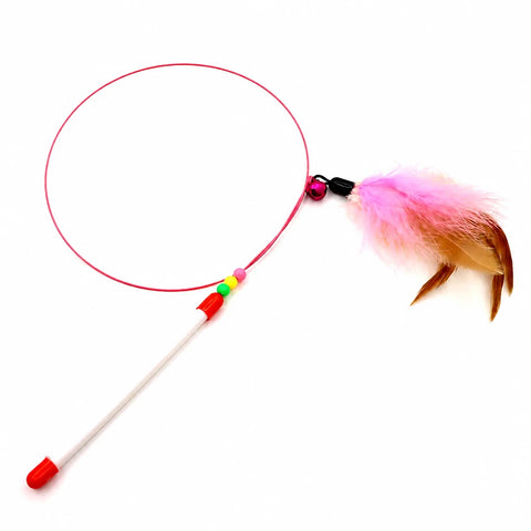 Steel Wire Cat Teaser Wand with Bell and Feather