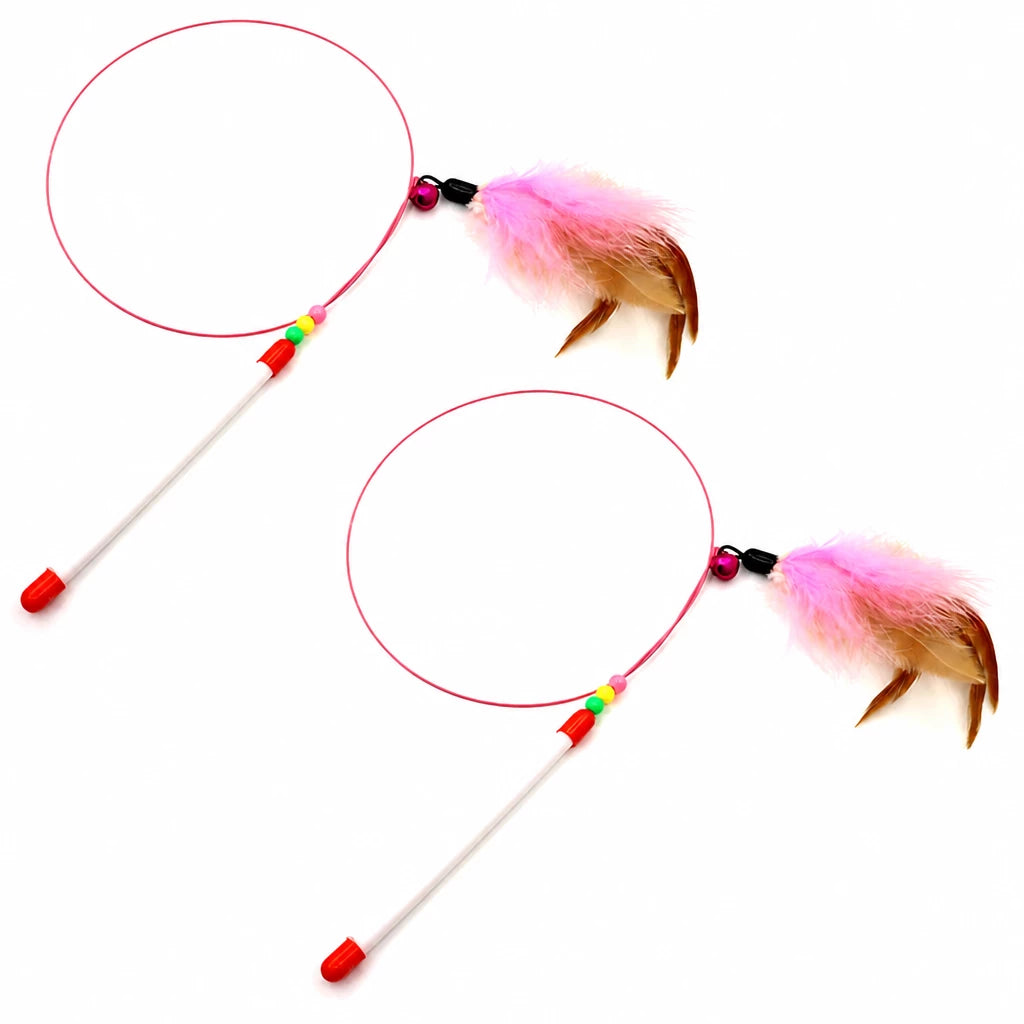 Steel Wire Cat Teaser Wand with Bell and Feather