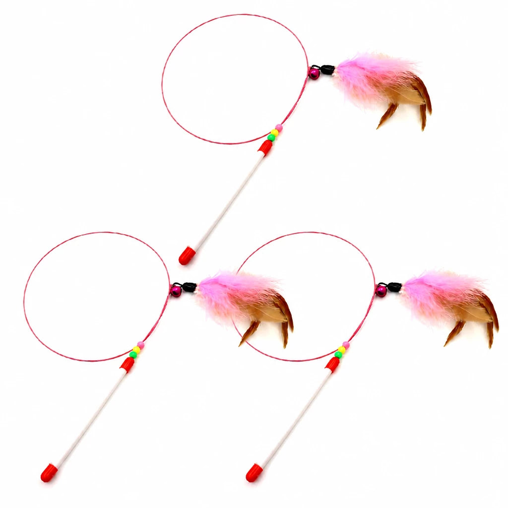 Steel Wire Cat Teaser Wand with Bell and Feather