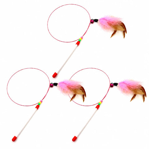 Steel Wire Cat Teaser Wand with Bell and Feather