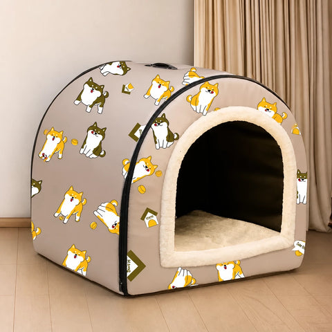 Semi-Enclosed Waterproof Pet Bed for Small Dogs & Cats