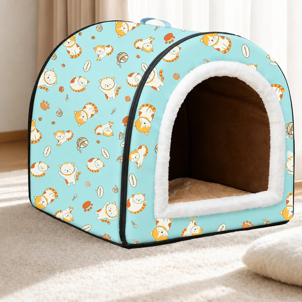 Semi-Enclosed Waterproof Pet Bed for Small Dogs & Cats