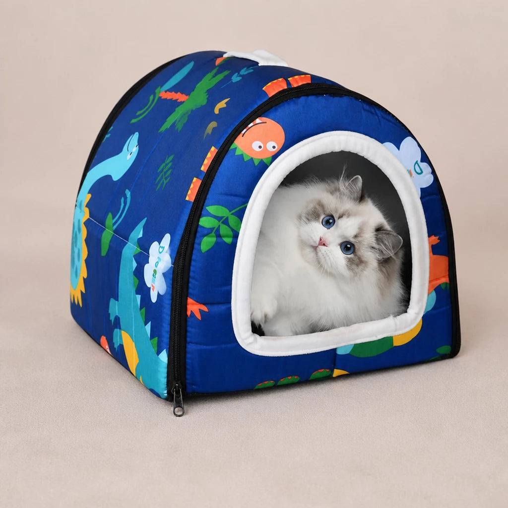 Semi-Enclosed Waterproof Pet Bed for Small Dogs & Cats
